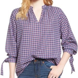 Madewell Plaid Sleeve Popover Top